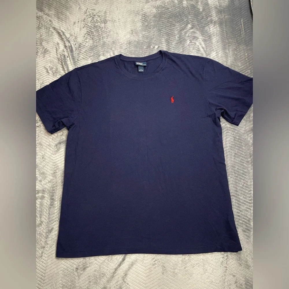 Vtg Mens‎ Polo Ralph Lauren Short Sleeve Logo Tee Navy Blue XL